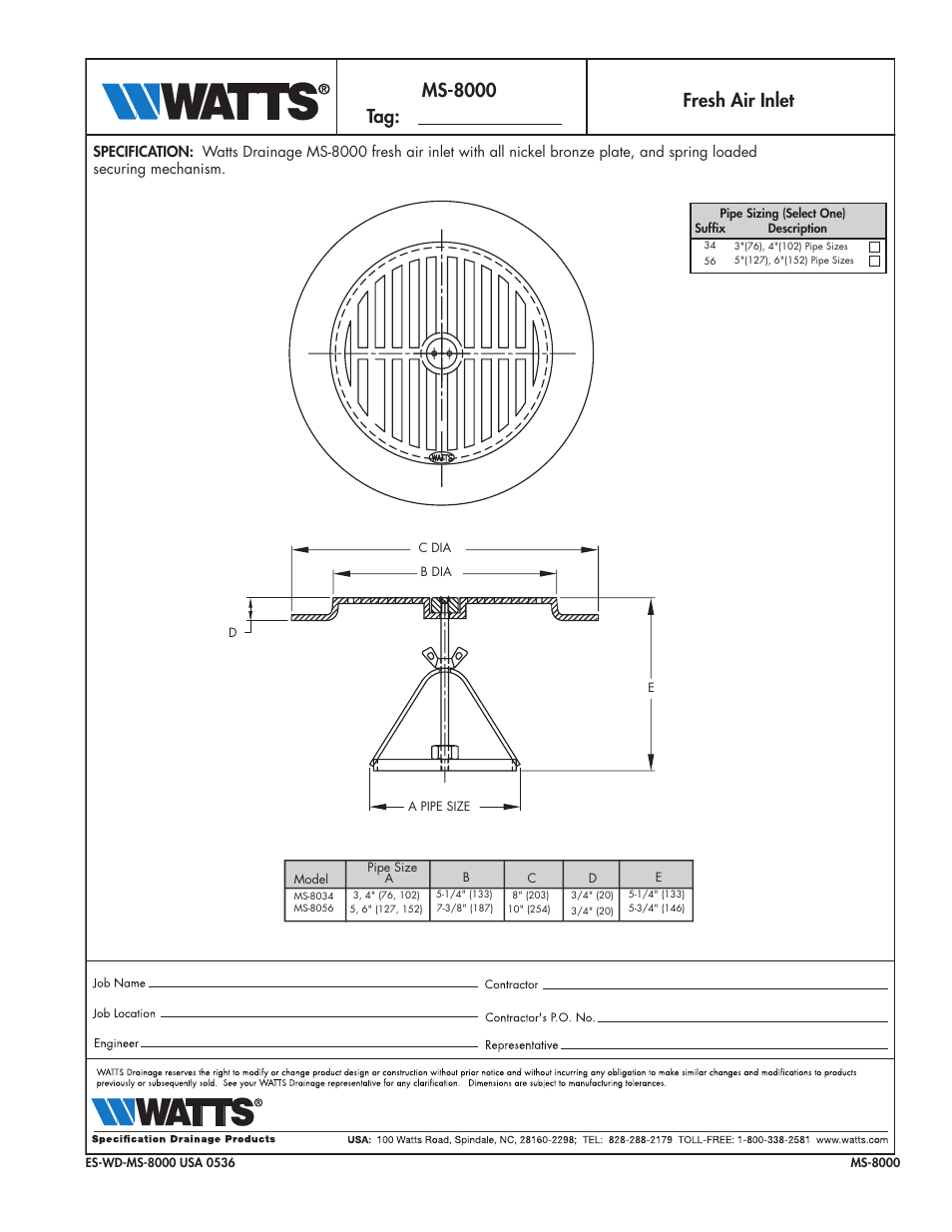 Watts MS-8000 User Manual | 1 page