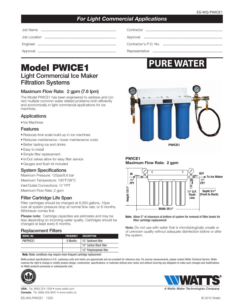 Watts PWICE1 User Manual | 1 page