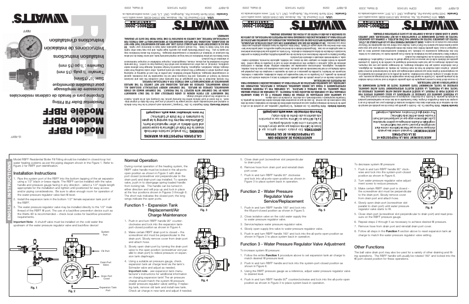 Watts RBFF User Manual | 2 pages