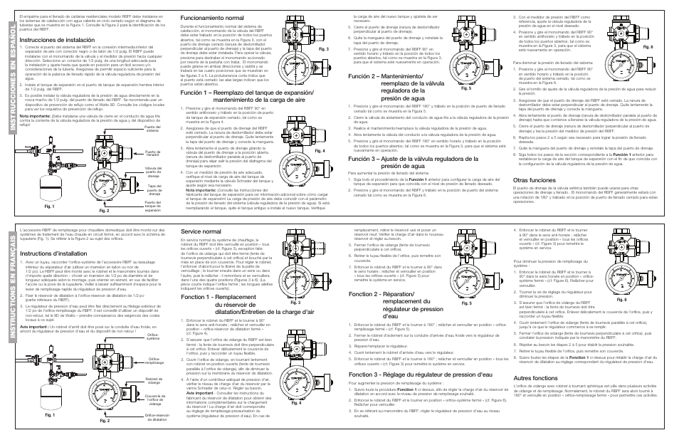 Instrucciones de instalación, Funcionamiento normal, Otras funciones | Instructions d’installation, Service normal, Autres fonctions | Watts RBFF User Manual | Page 2 / 2