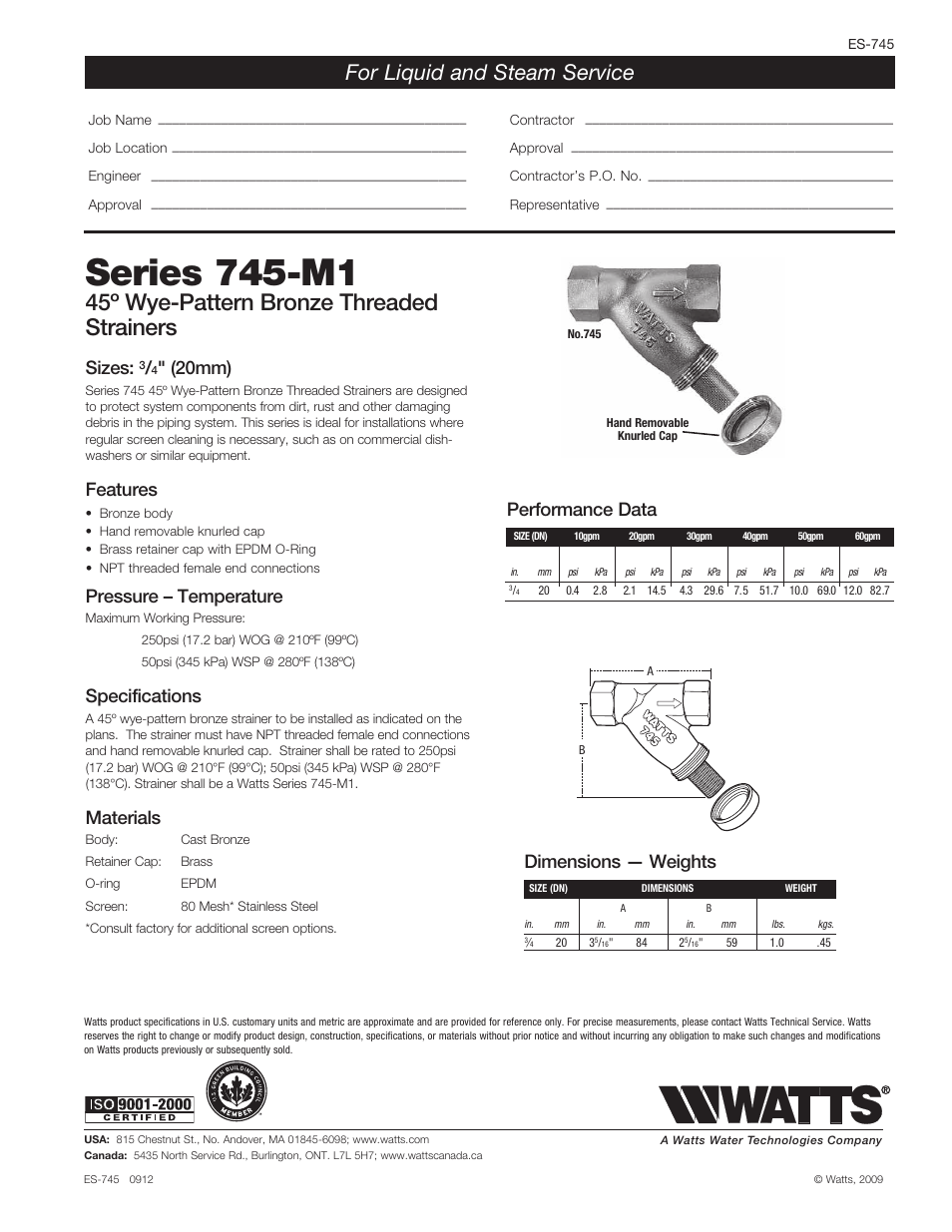 Watts 745 User Manual | 1 page