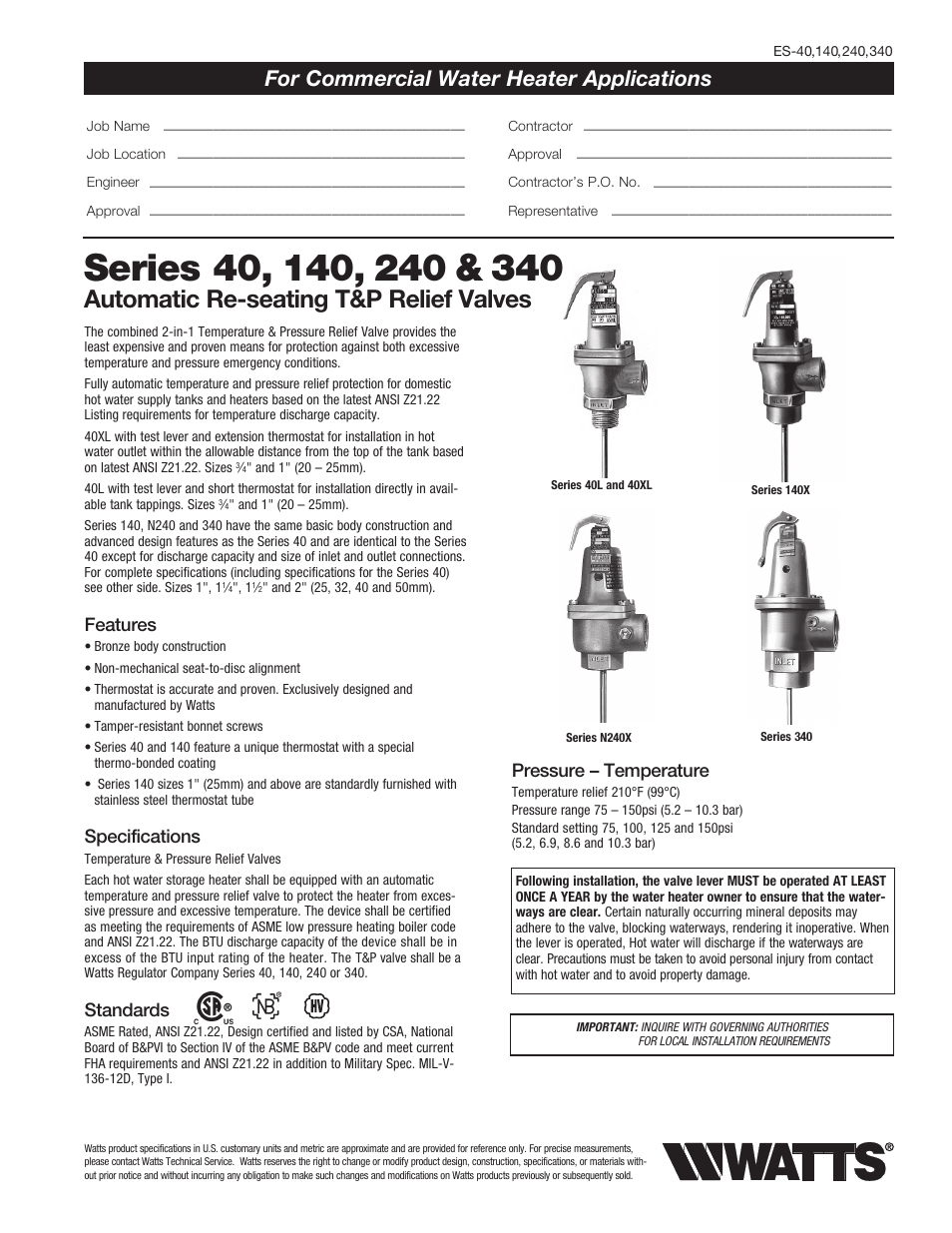 Watts N241X User Manual | 2 pages
