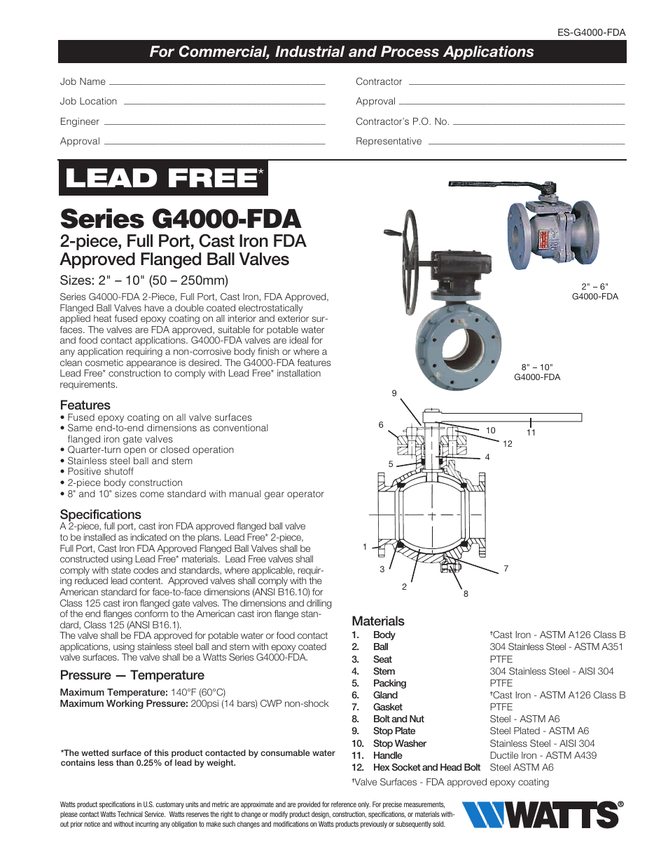 Watts G4000-FDA User Manual | 2 pages