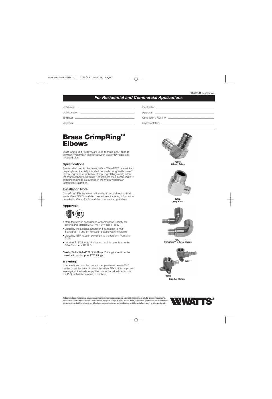 Watts WP23B User Manual | 2 pages