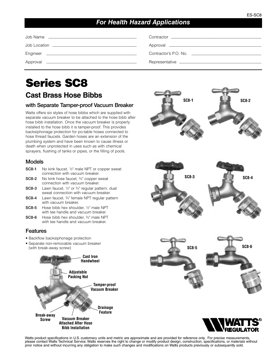 Watts SC8 User Manual | 2 pages