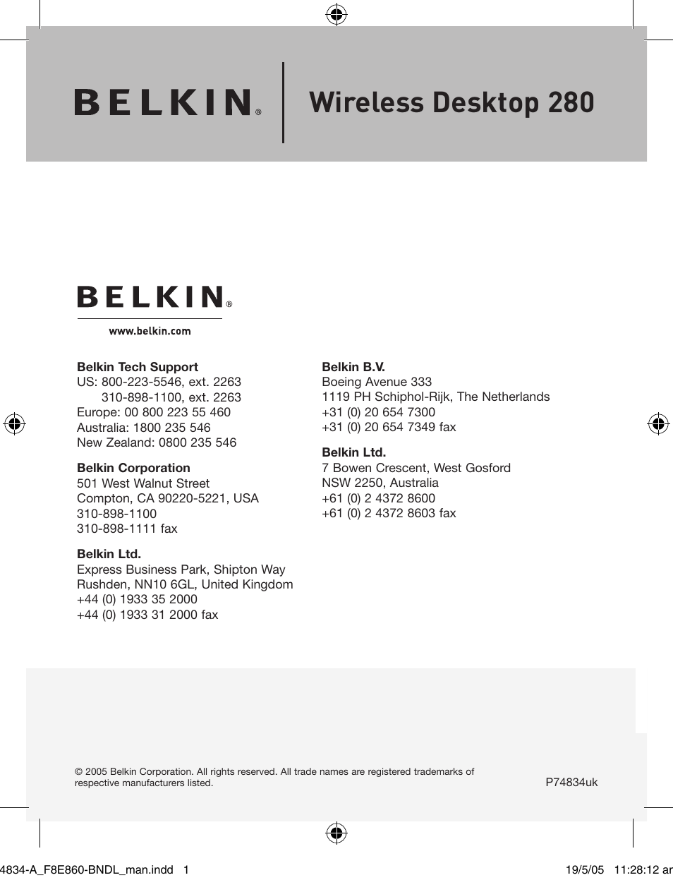 Belkin 280 User Manual | 21 pages