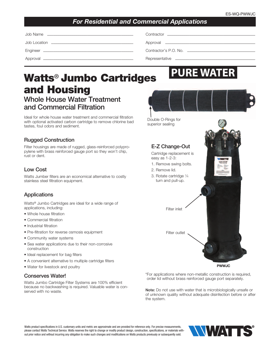 Watts PWWJCMB User Manual | 4 pages