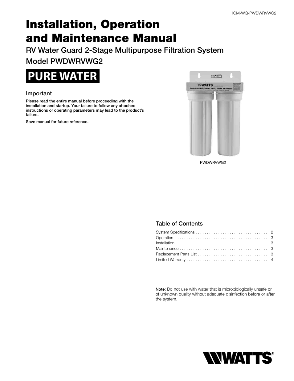 Watts PWDWRVWG2 User Manual | 4 pages