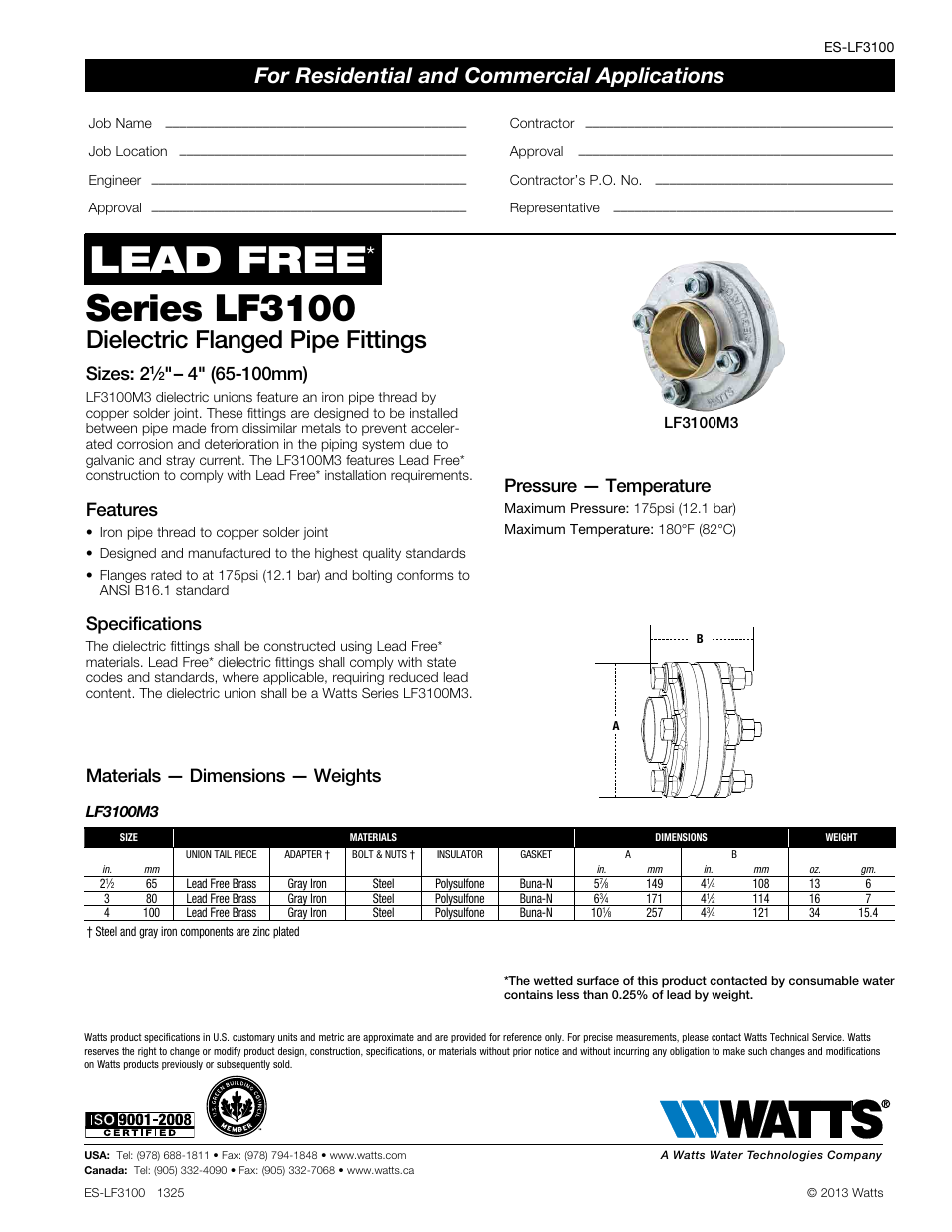 Watts LF3100 User Manual | 1 page