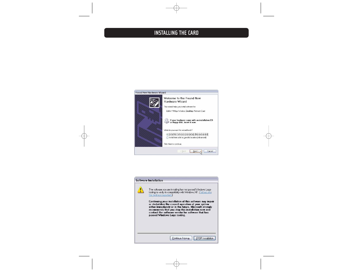 Installing the card | Belkin F5D6001 User Manual | Page 10 / 24