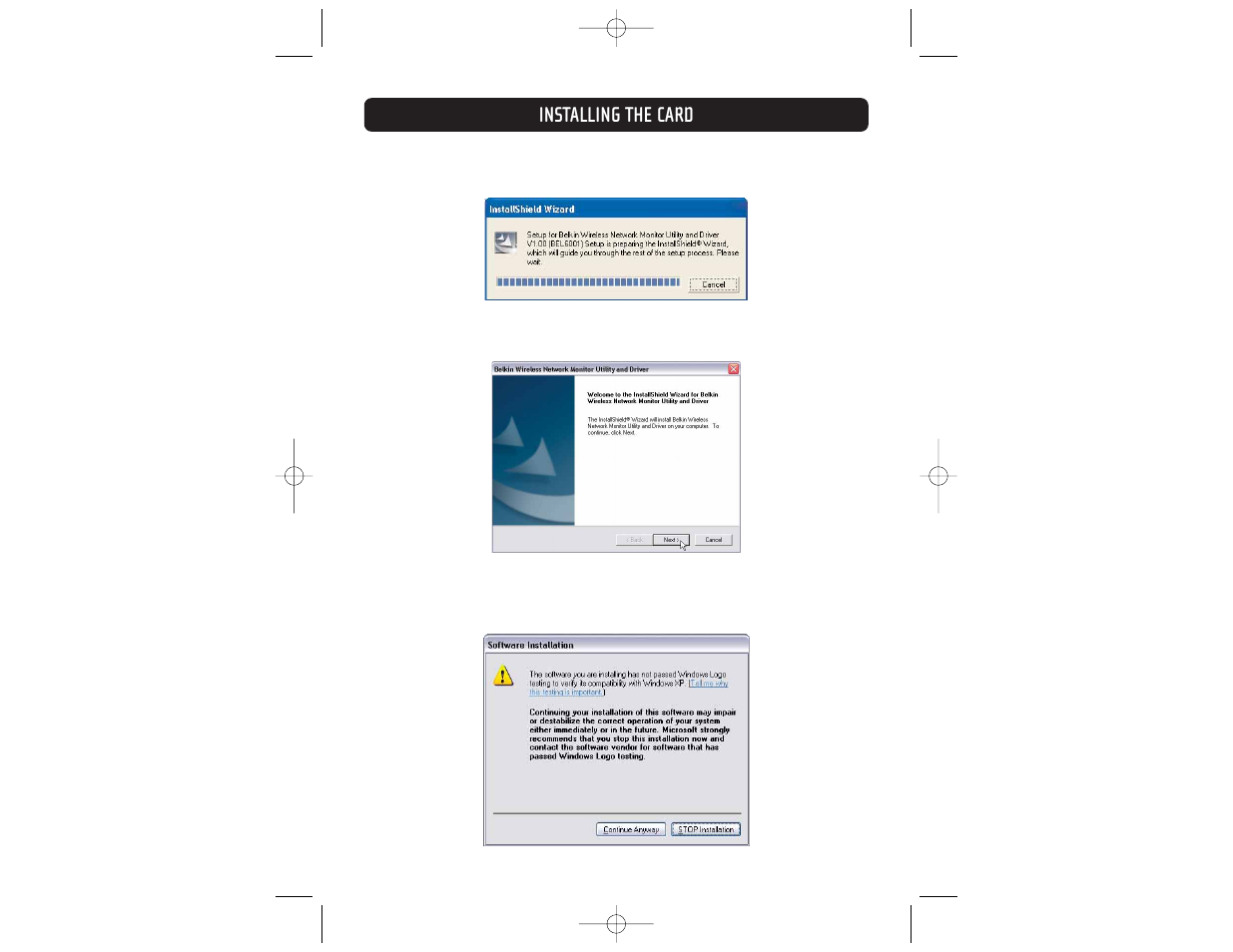 Installing the card | Belkin F5D6001 User Manual | Page 7 / 24