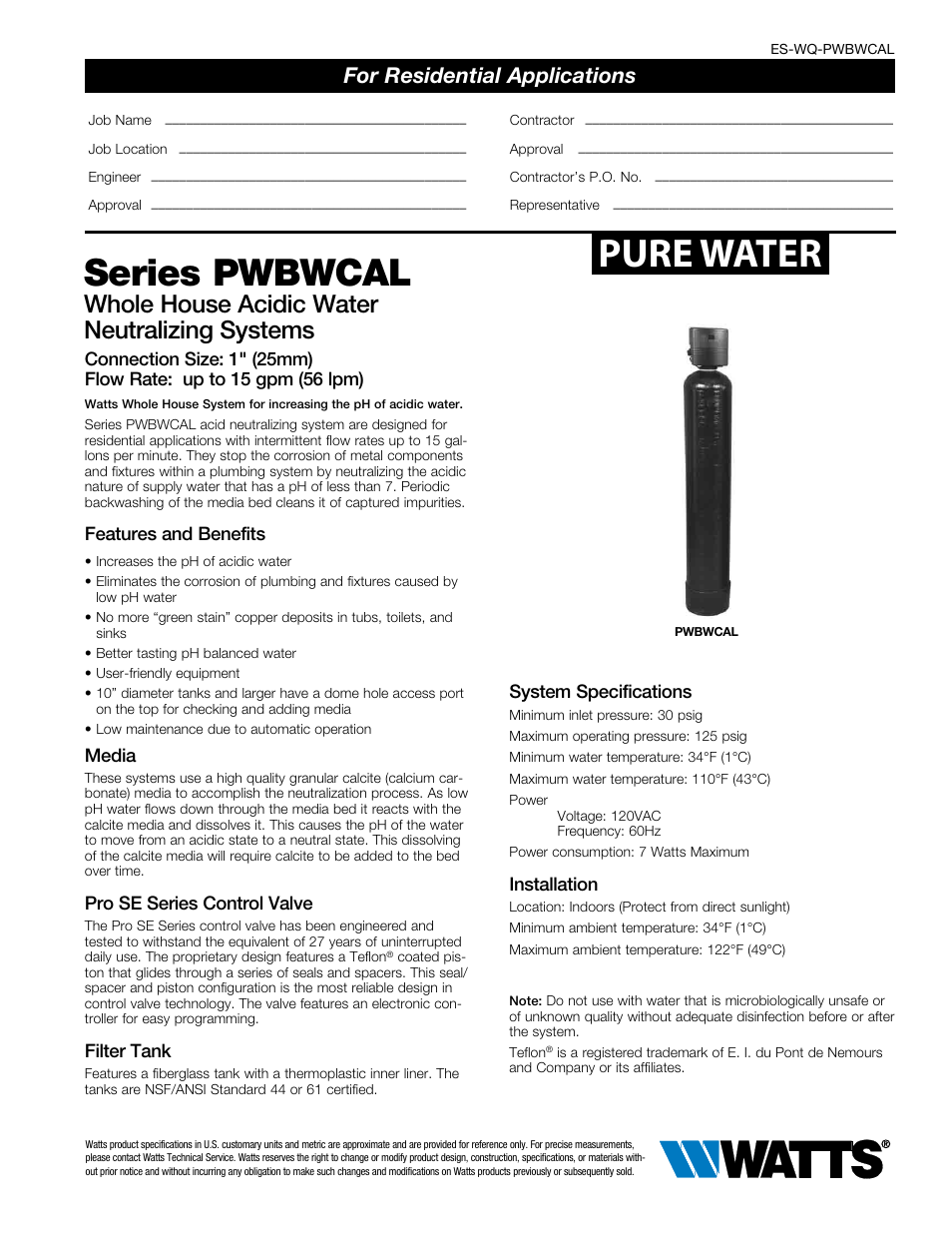 Watts PWBWCAL3 User Manual | 2 pages