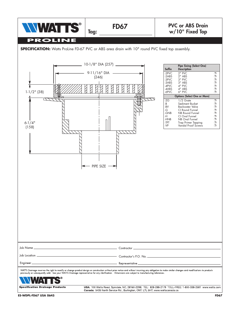 Watts FD67 User Manual | 1 page