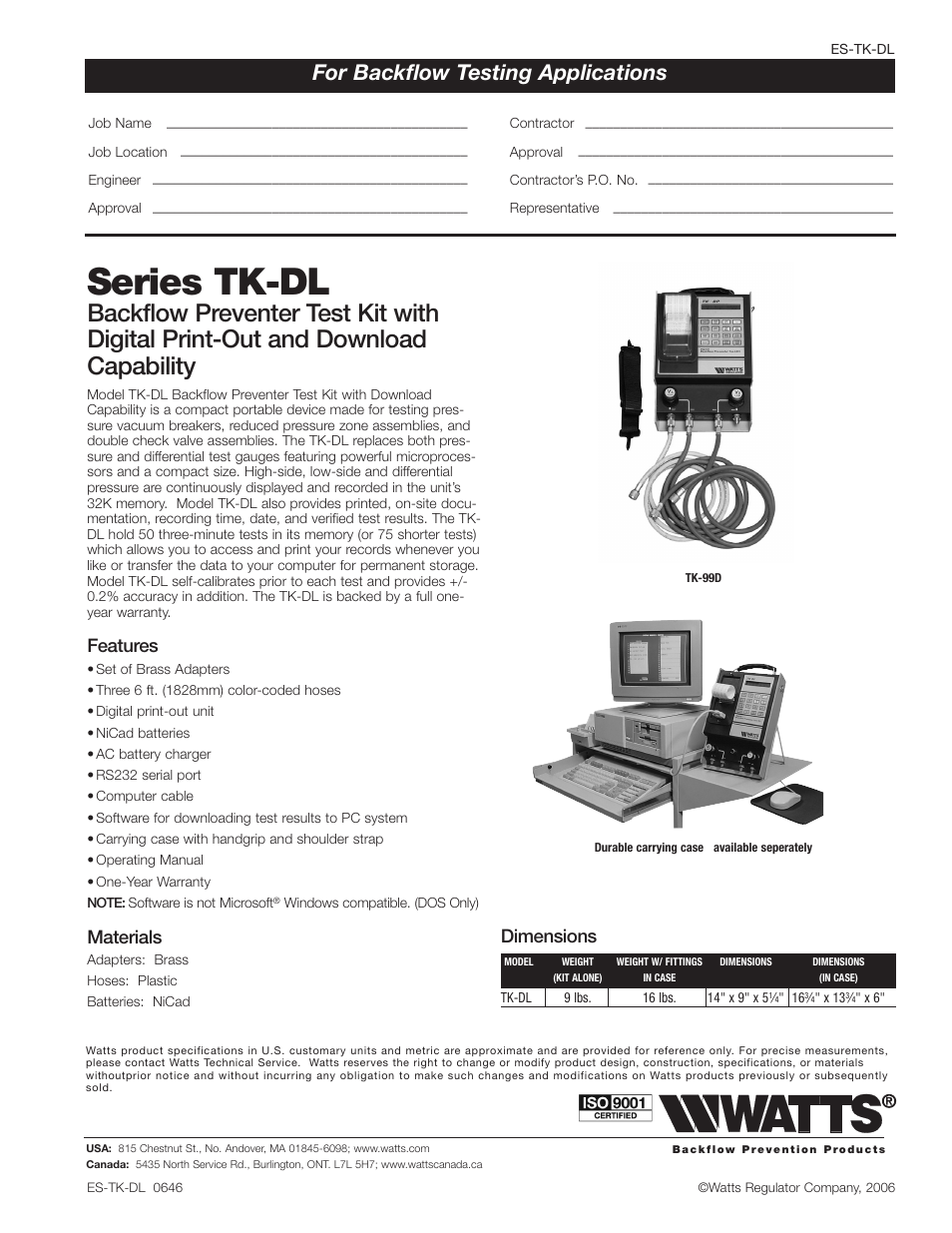 Watts TK-DL User Manual | 1 page