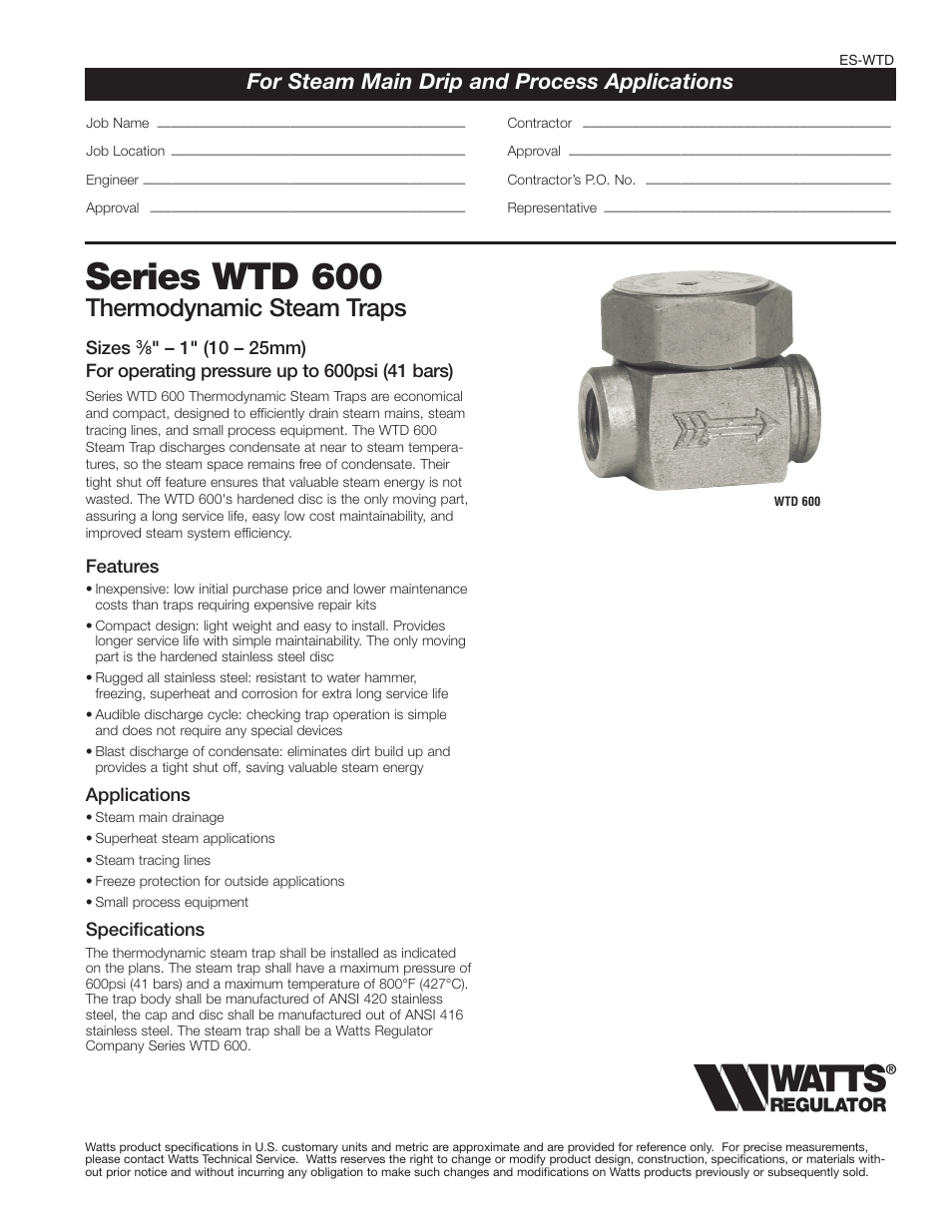Watts WTD User Manual | 2 pages