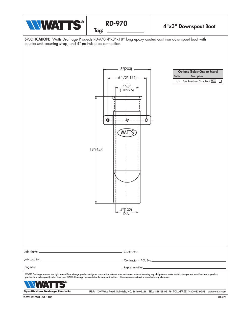 Watts RD-970 User Manual | 1 page