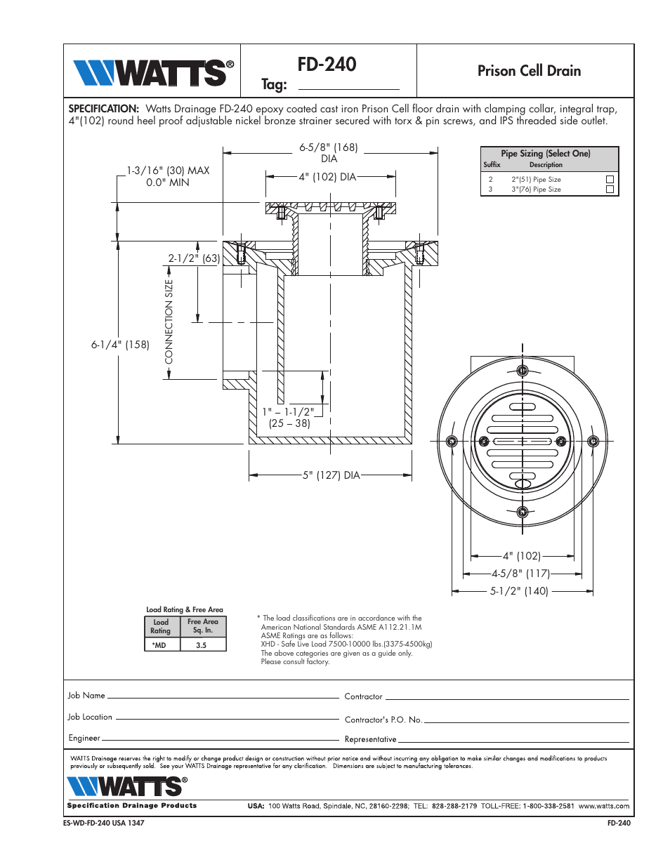 Watts FD-240 User Manual | 1 page
