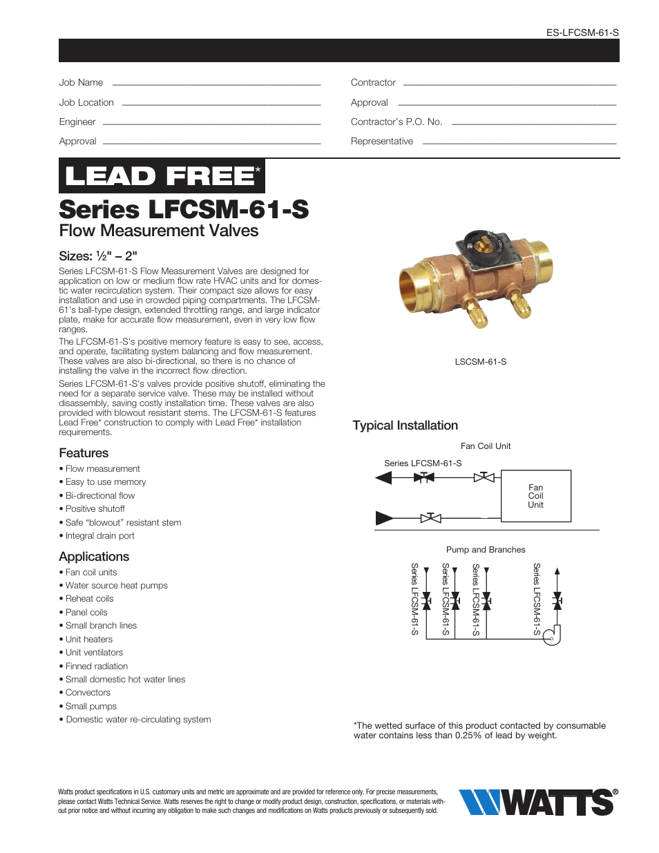 Watts LFCSM-61-S User Manual | 2 pages