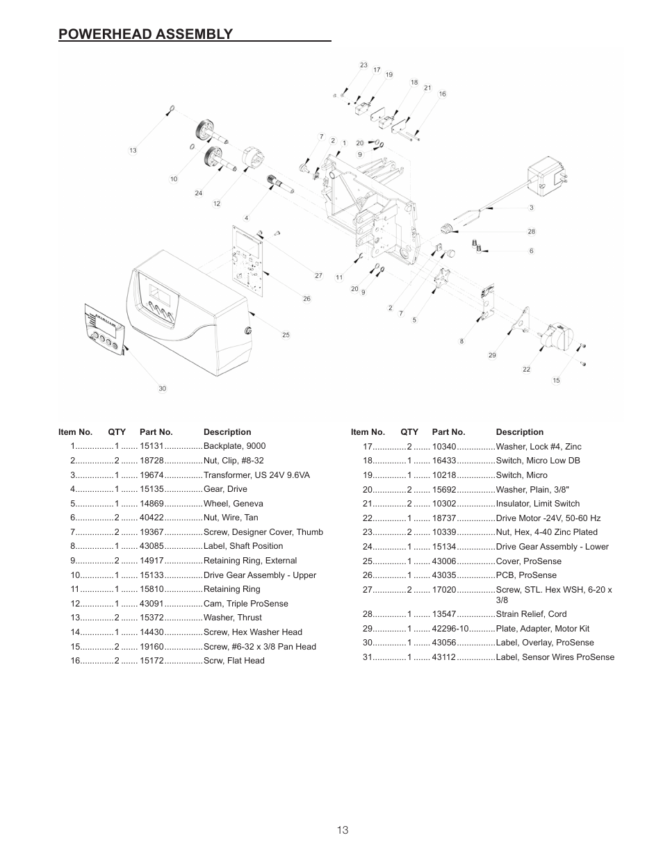 Powerhead assembly | Watts ProSense User Manual | Page 13 / 30