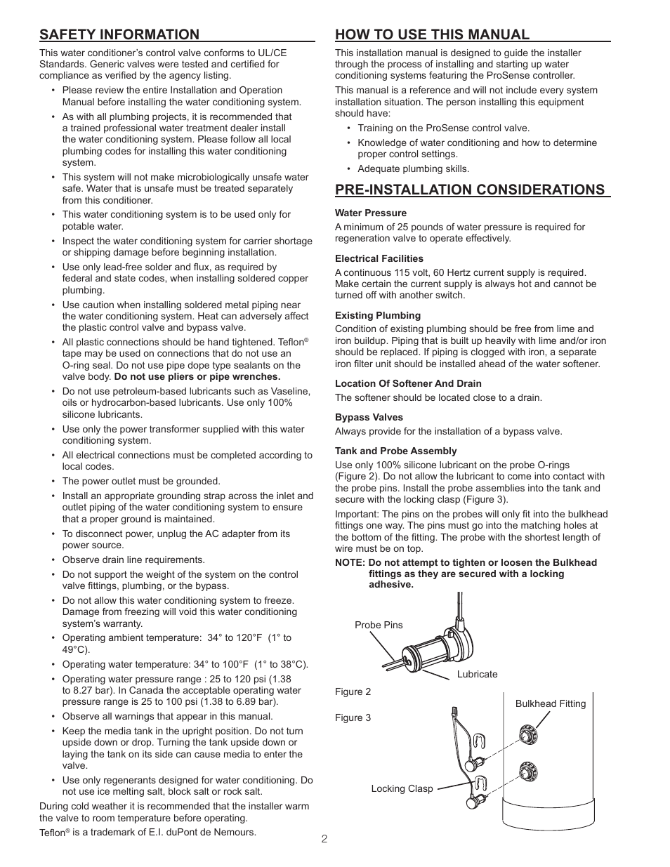 Safety information, How to use this manual, Pre-installation considerations | Watts ProSense User Manual | Page 2 / 30