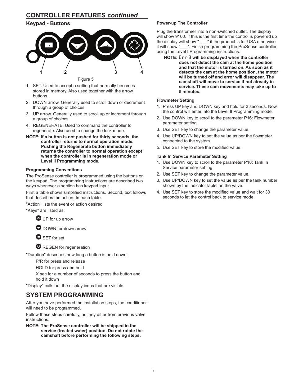 System programming, Controller features continued | Watts ProSense User Manual | Page 5 / 30