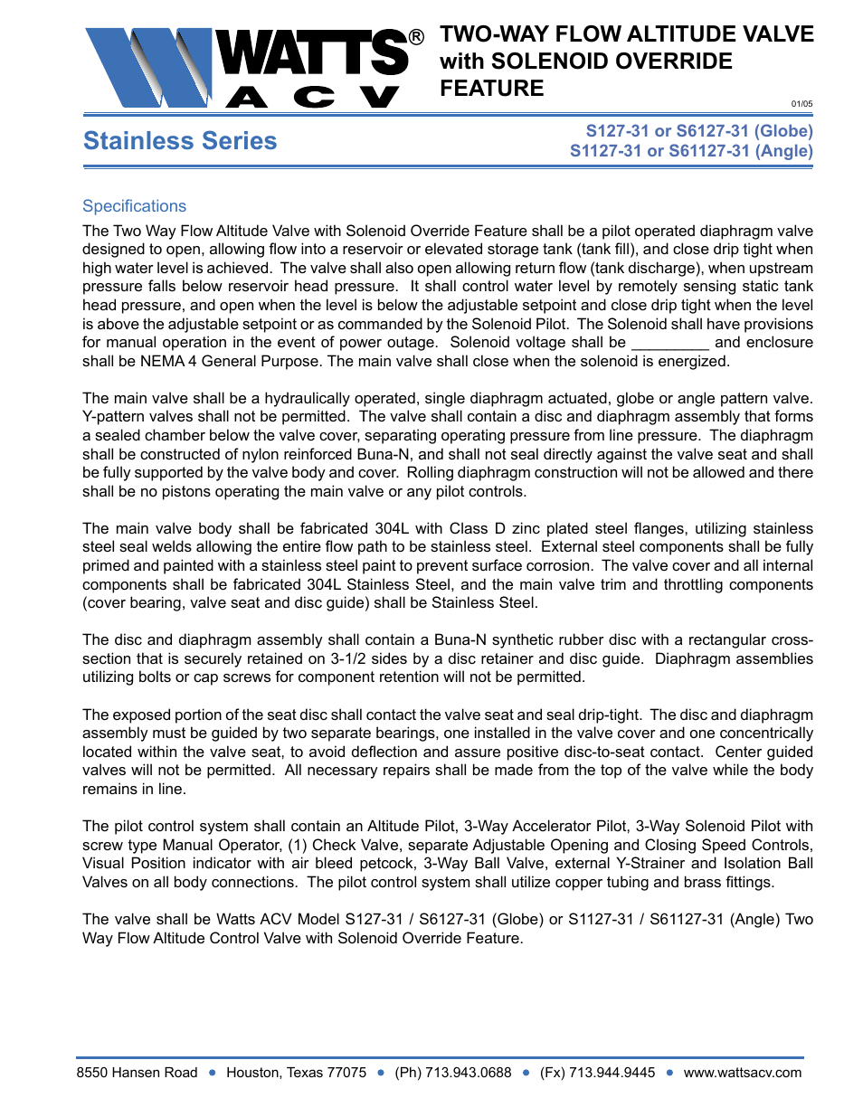 Watts S1127-31 User Manual | 1 page