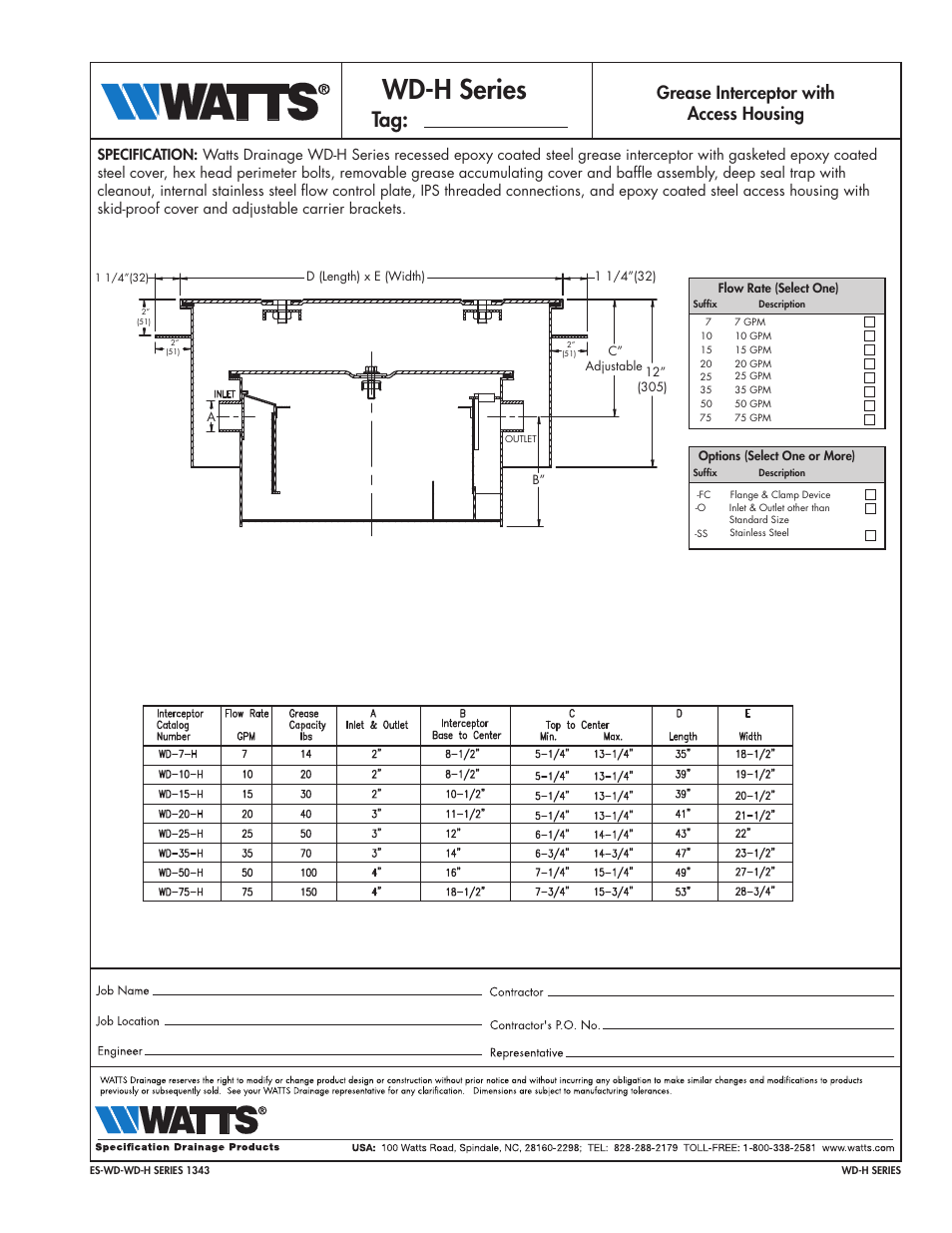 Watts WD-H-Series User Manual | 1 page