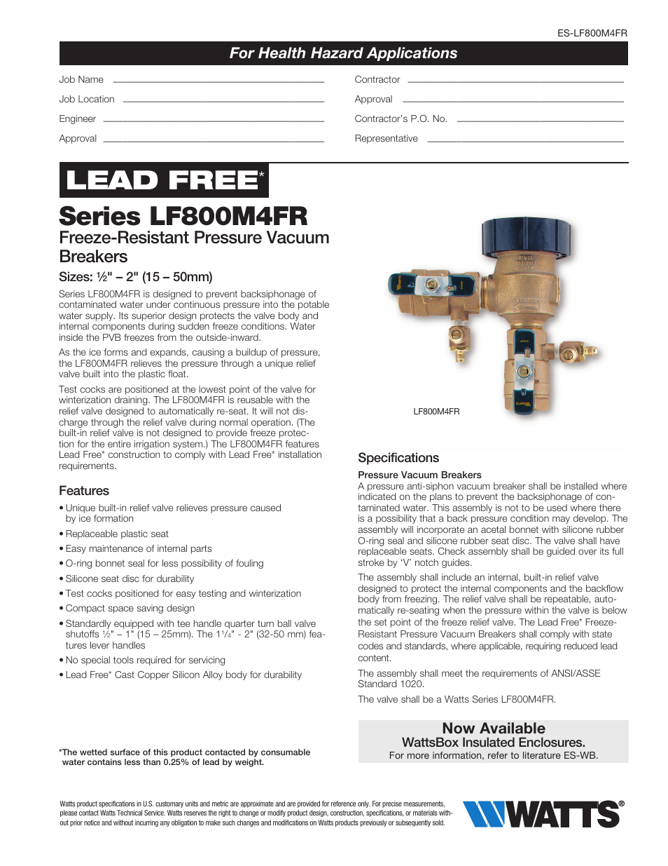 Watts LF800M4FR User Manual | 4 pages