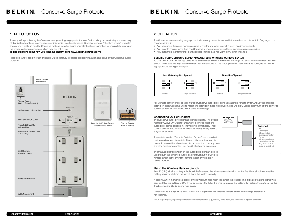 Belkin Conserve Surge Protector User Manual | 2 pages