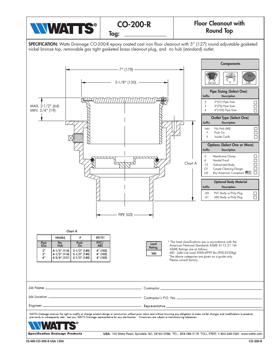 Watts CO-200-R User Manual | 1 page