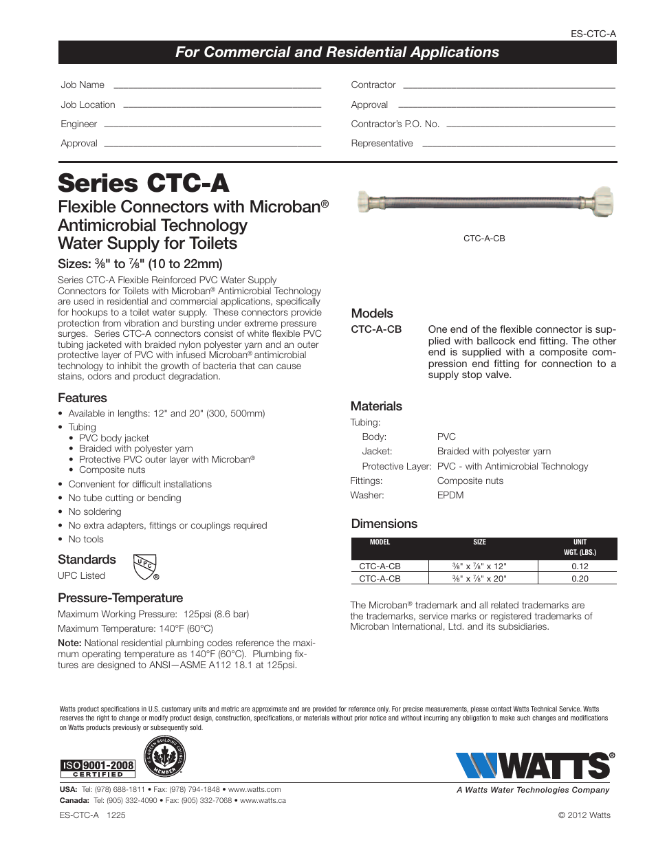 Watts CTC-A User Manual | 1 page