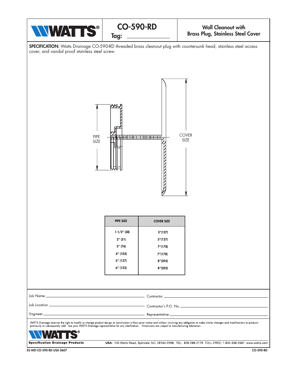 Watts CO-590-RD User Manual | 1 page