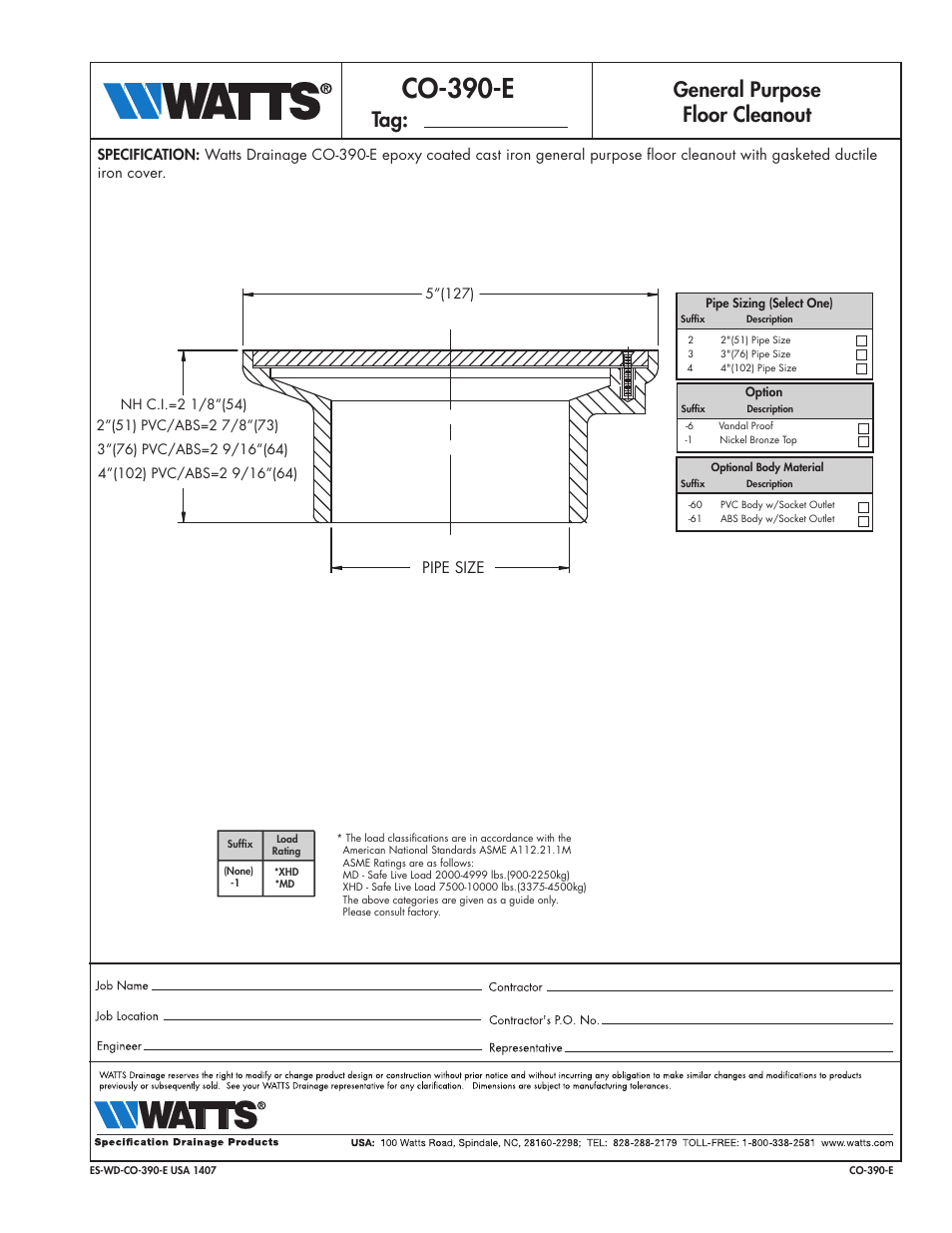Watts CO-390-E User Manual | 1 page
