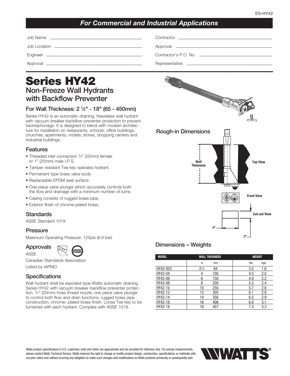 Watts HY42 User Manual | 2 pages