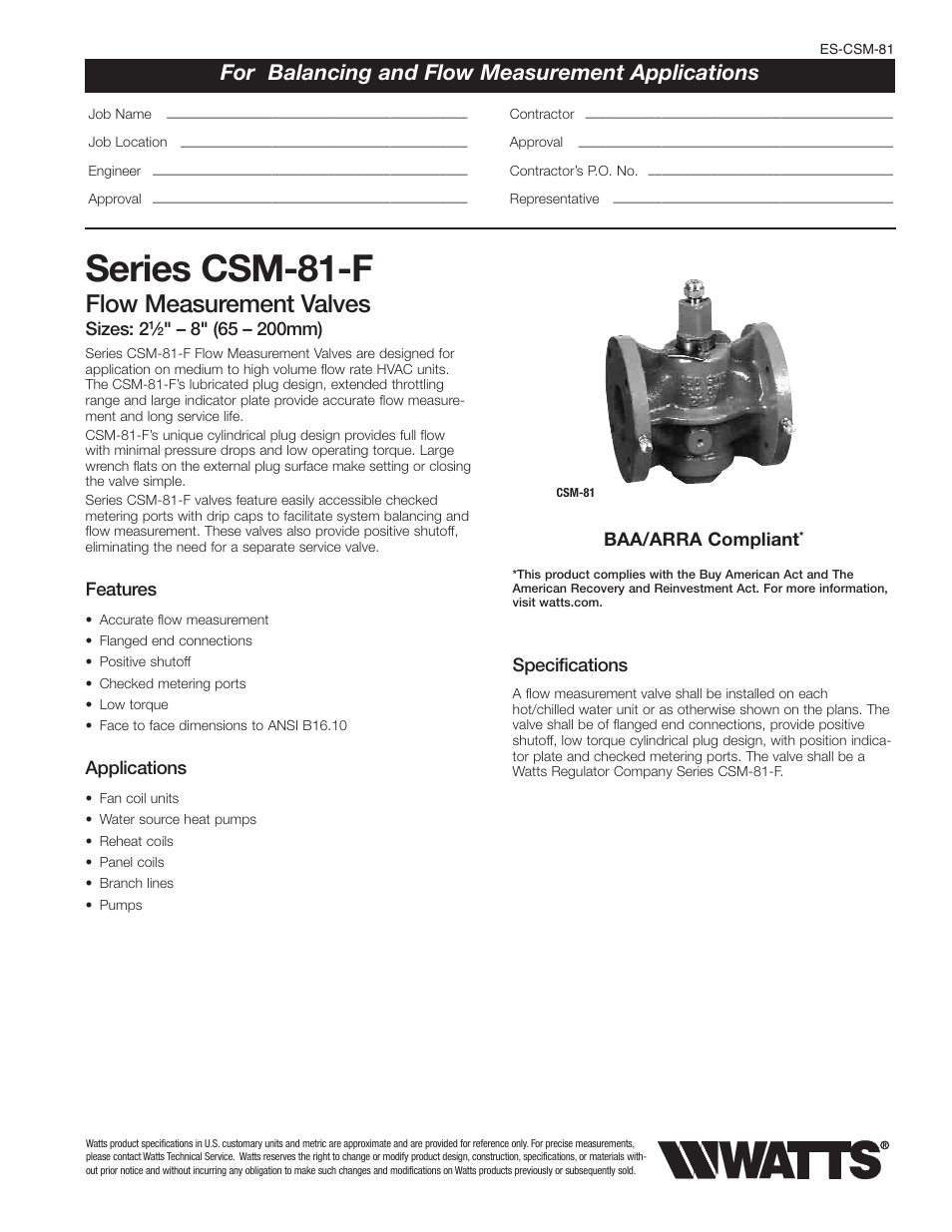 Watts CSM-81-F User Manual | 2 pages