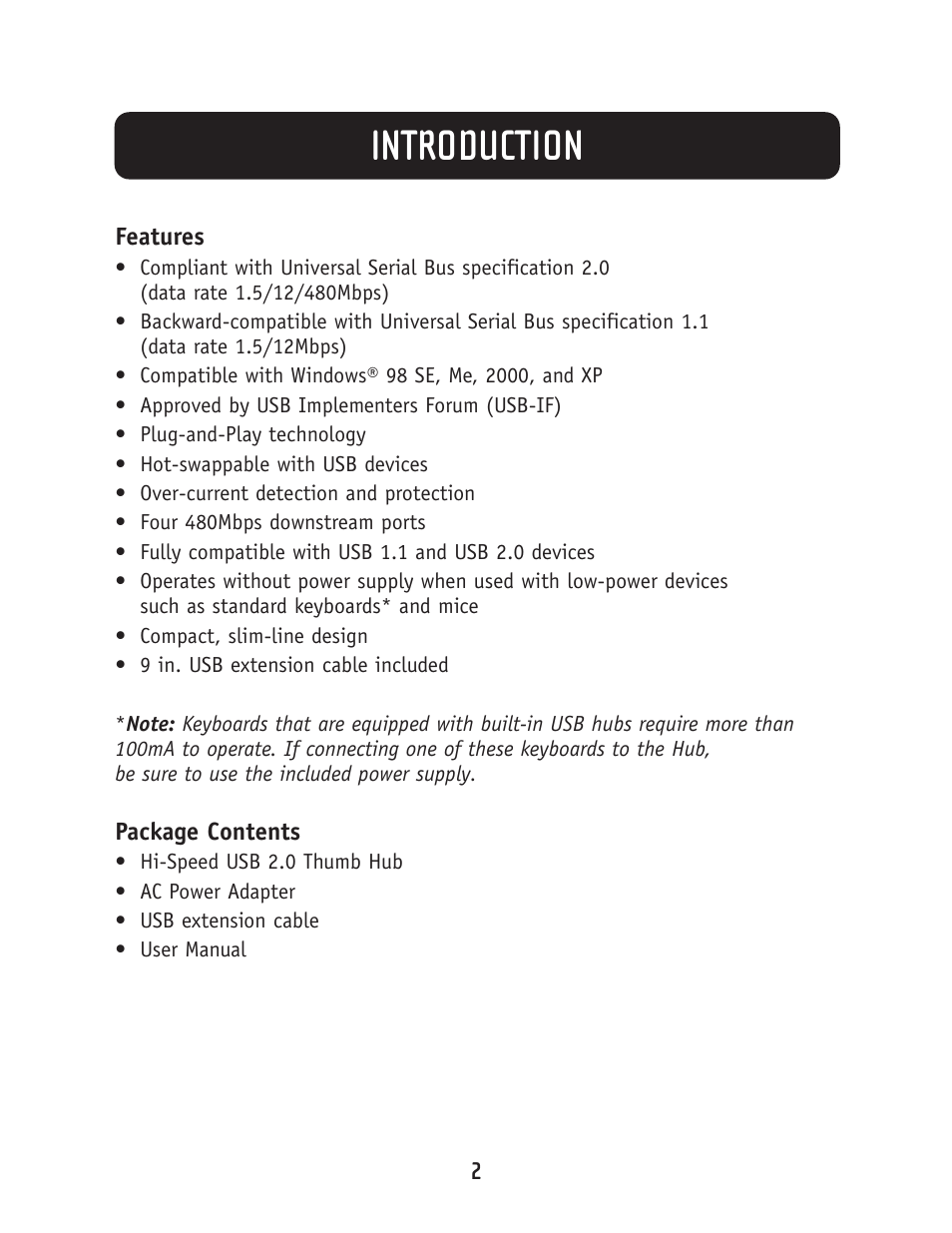 Introduction | Belkin THUMB HUB F5U218-MOB User Manual | Page 4 / 9