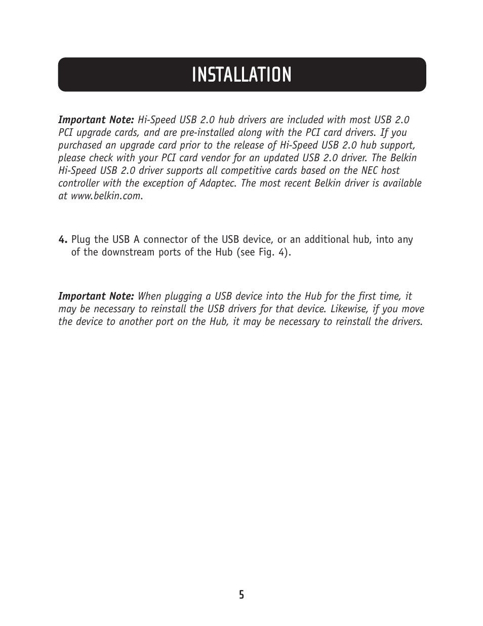 Installation | Belkin THUMB HUB F5U218-MOB User Manual | Page 7 / 9
