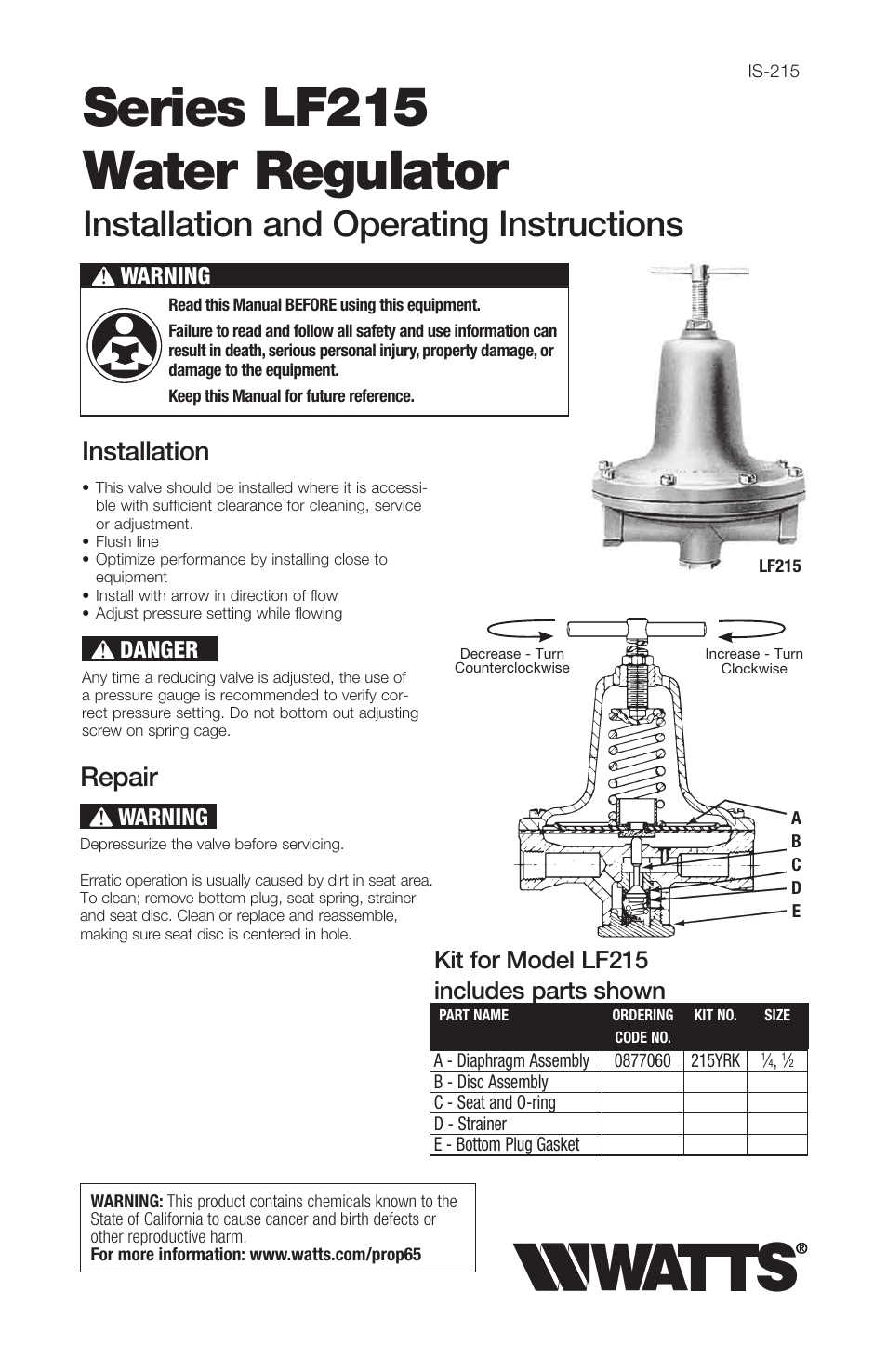 Watts LF215 User Manual | 4 pages