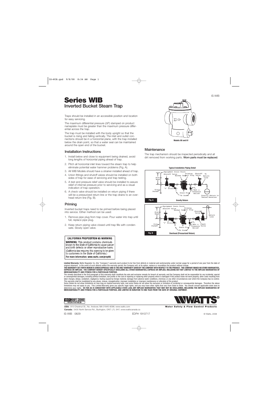 Watts WIB User Manual | 1 page