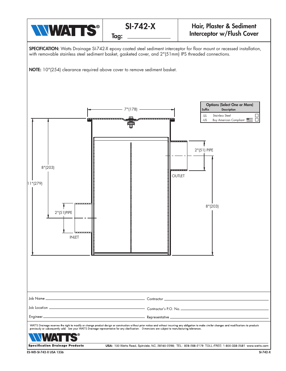 Watts SI-742-X User Manual | 1 page