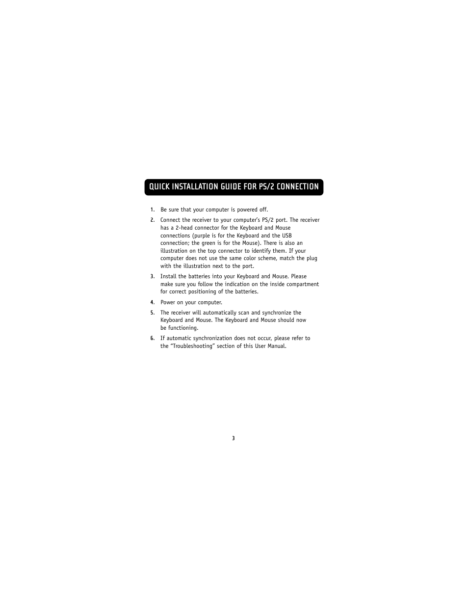 Quick installation guide for ps/2 connection | Belkin F8E832-BNDL User Manual | Page 5 / 16