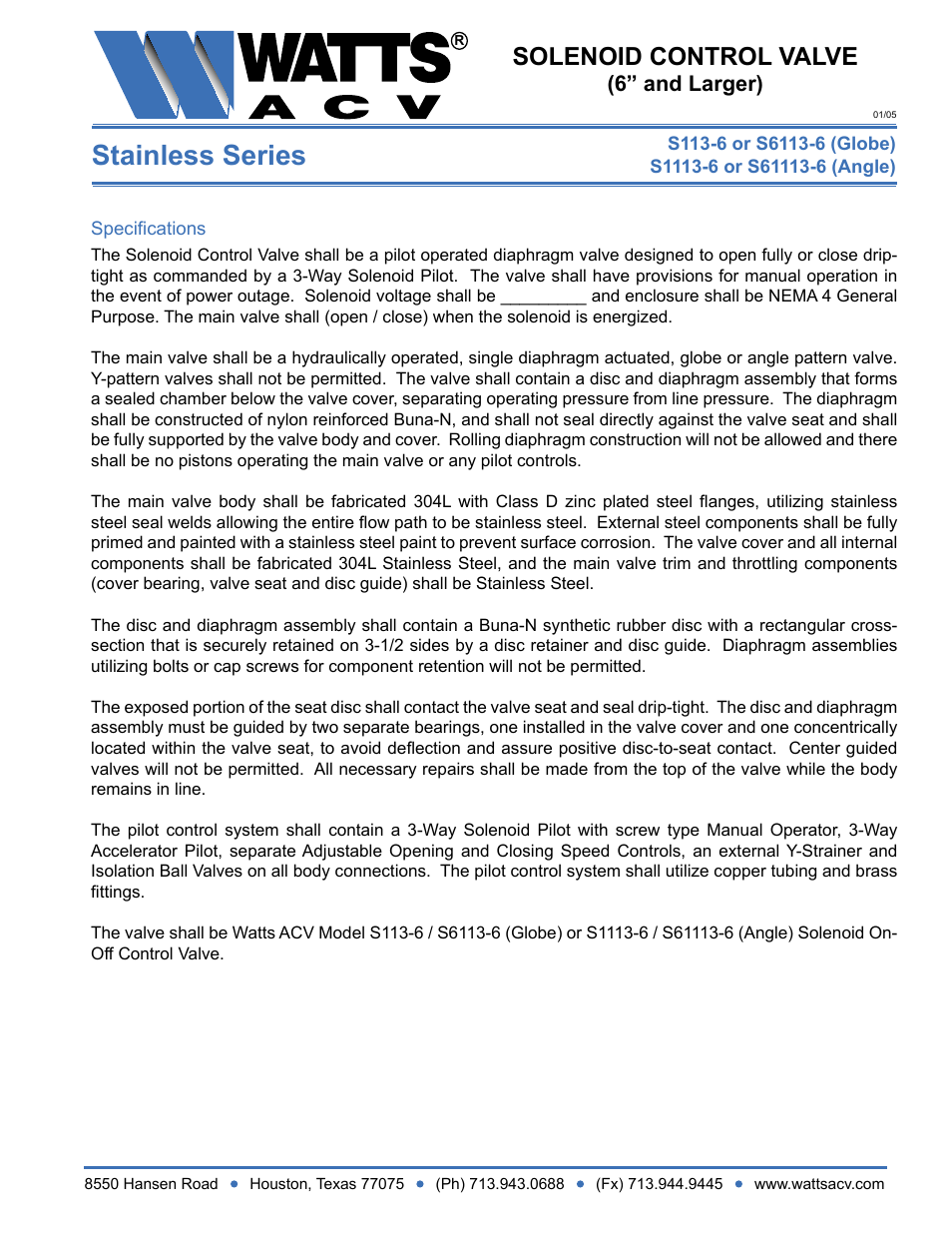 Watts S1113-6 User Manual | 1 page