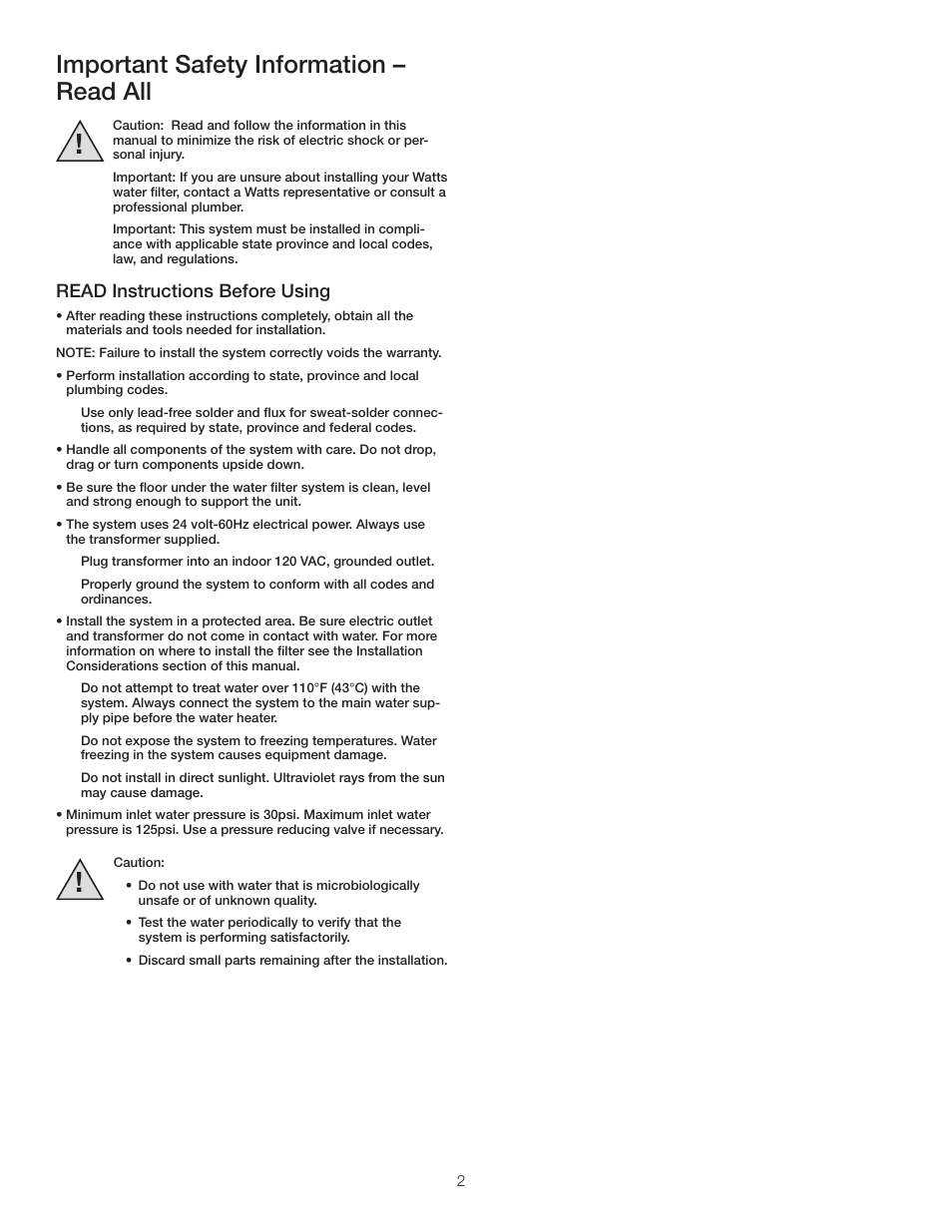 Important safety information – read all, Read instructions before using | Watts PWBWMZ 3 Cu. Ft. User Manual | Page 2 / 8