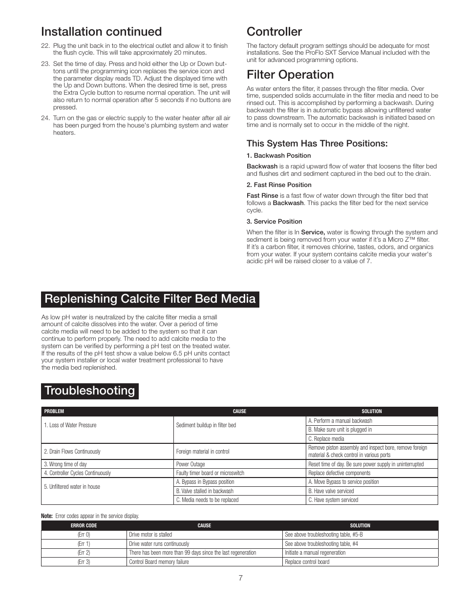 Installation continued, Controller, Filter operation | This system has three positions | Watts PWBWMZ 3 Cu. Ft. User Manual | Page 7 / 8