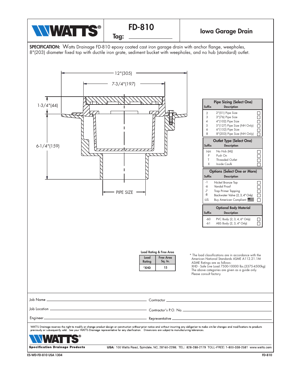 Watts FD-810 User Manual | 1 page