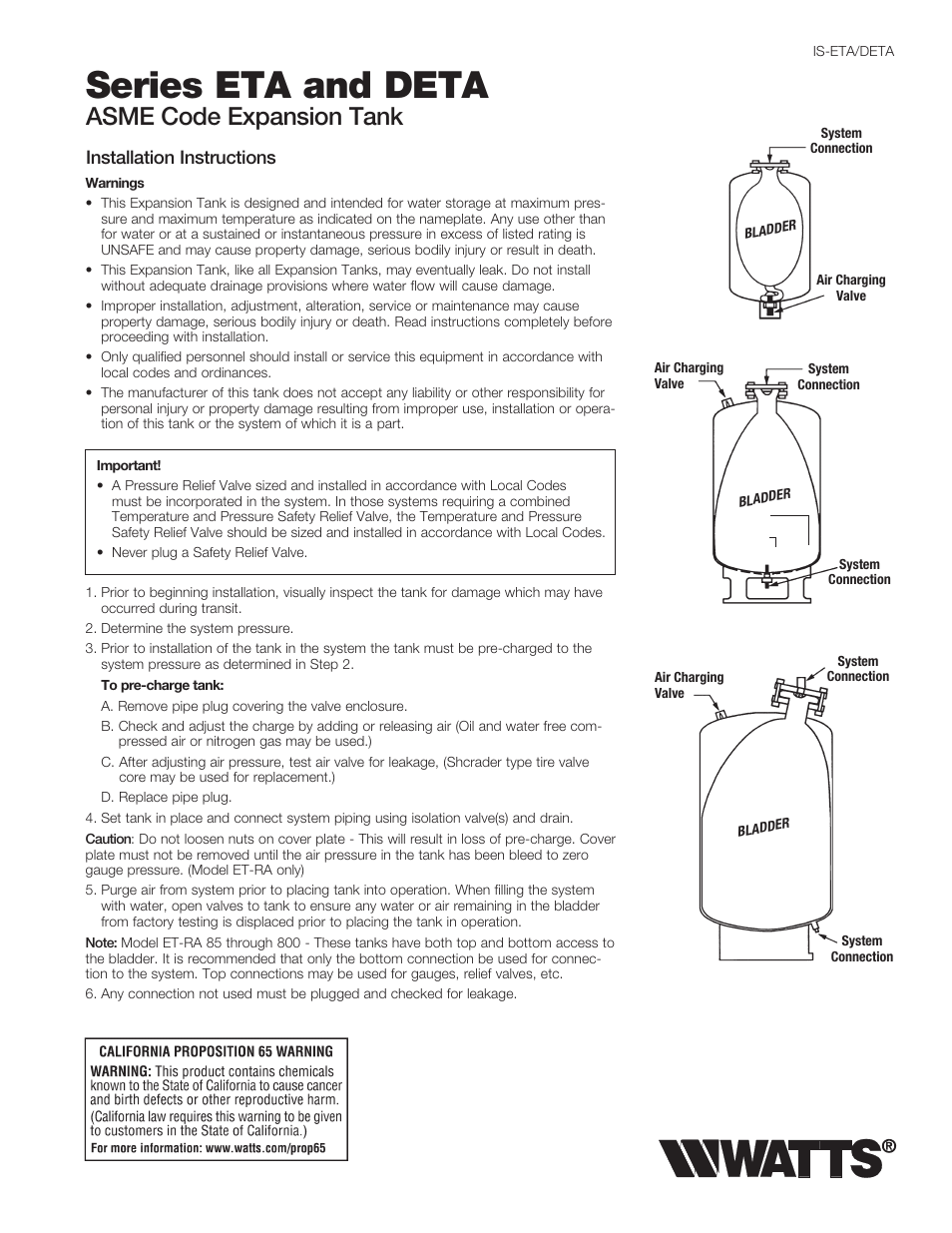 Watts DETA User Manual | 2 pages
