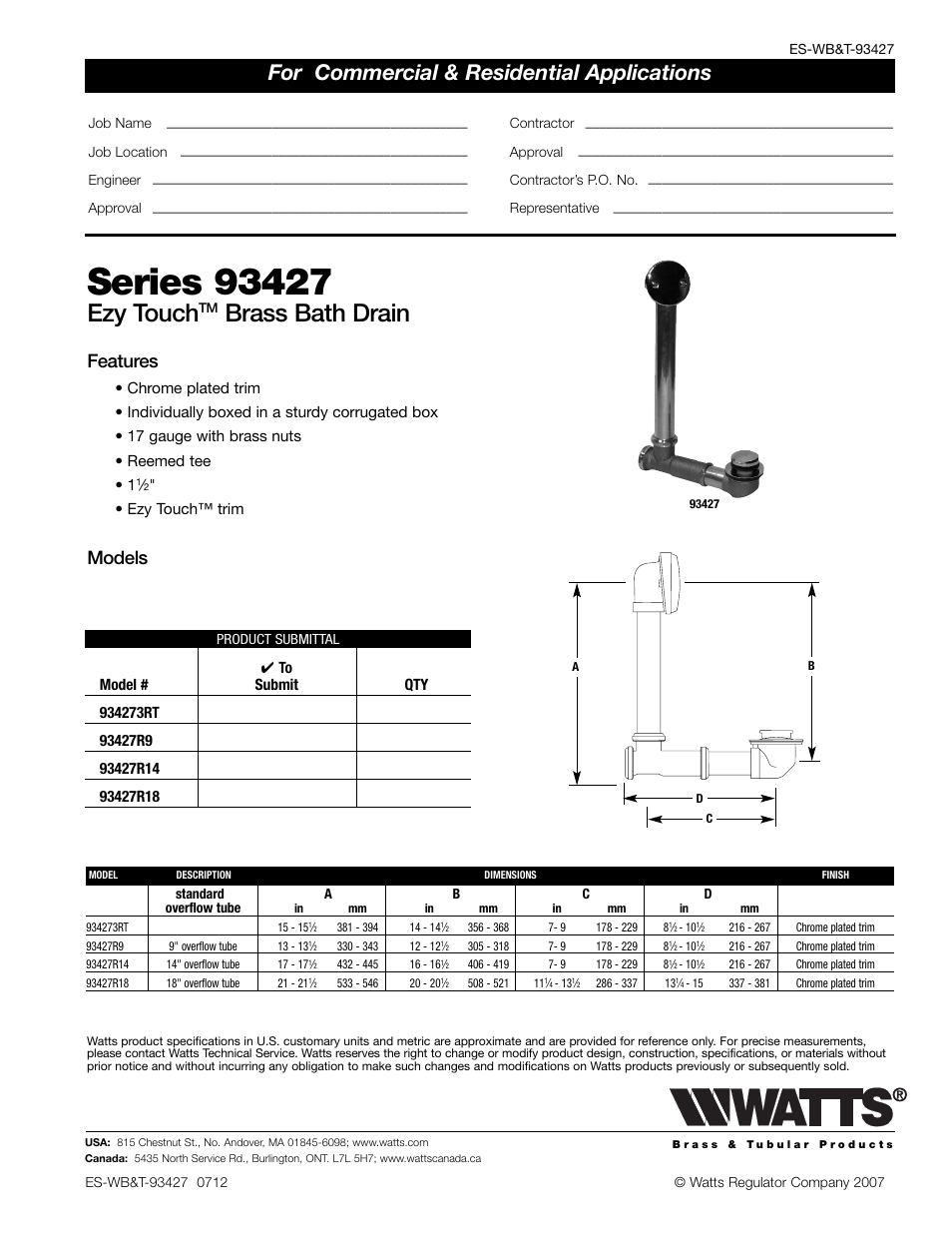 Watts 934273 User Manual | 1 page