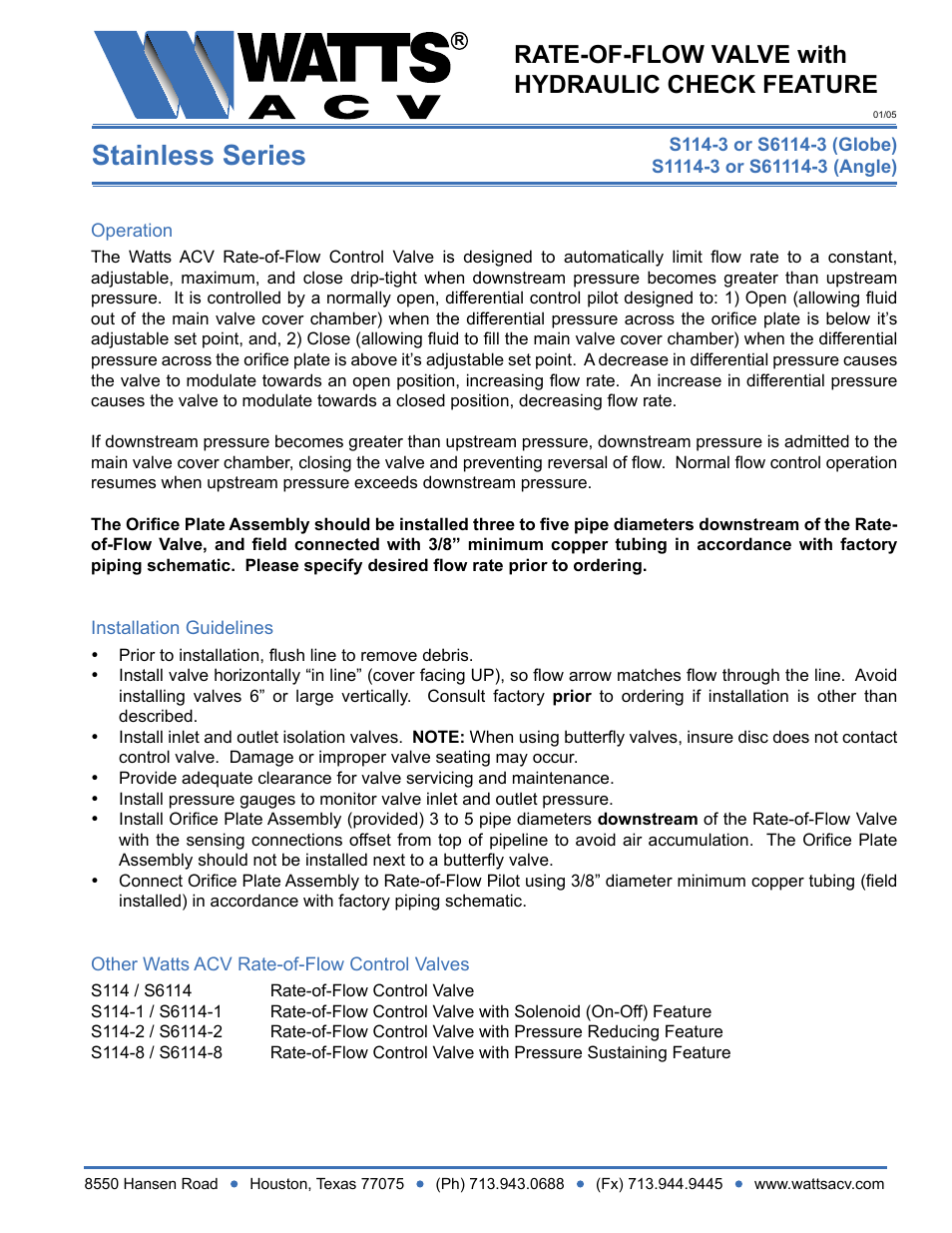 Watts S1114-3 User Manual | 1 page