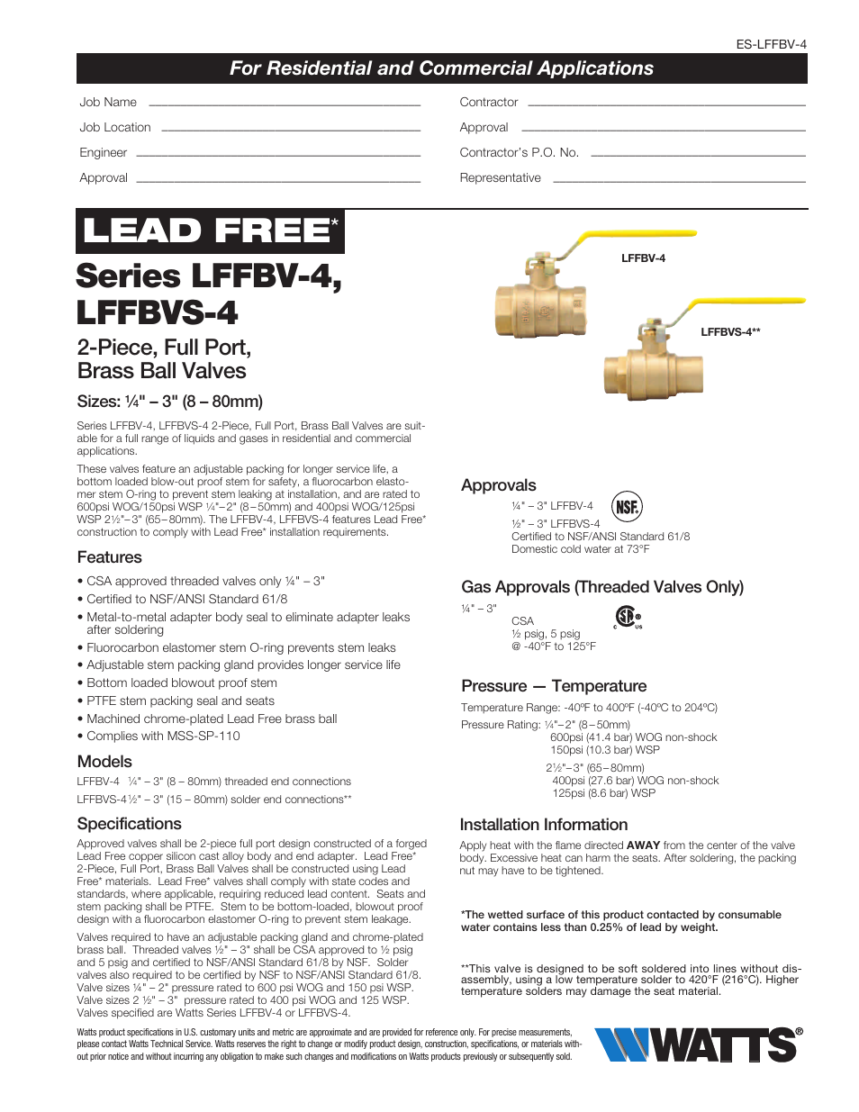 Watts LFFBVS-4 User Manual | 2 pages