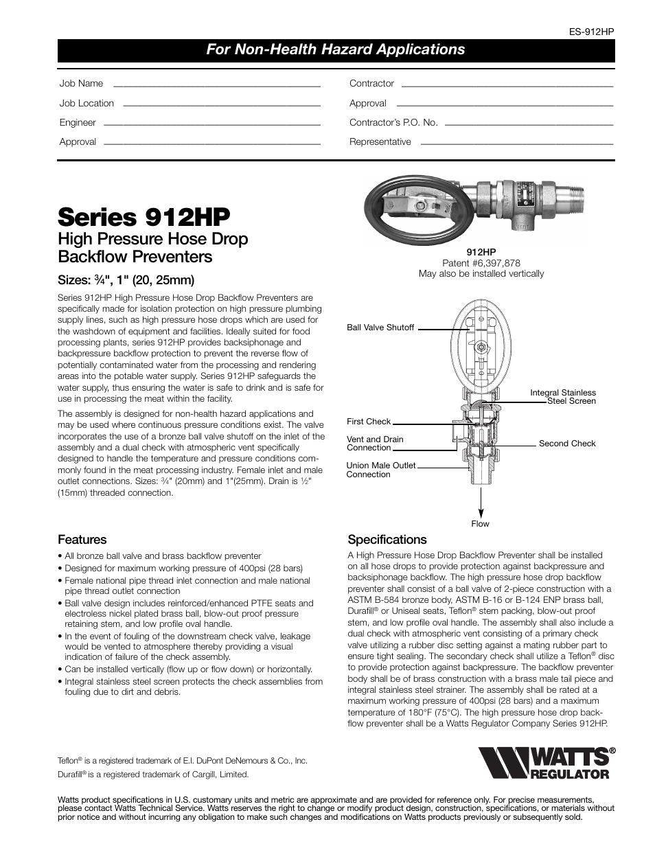 Watts 912HP User Manual | 2 pages